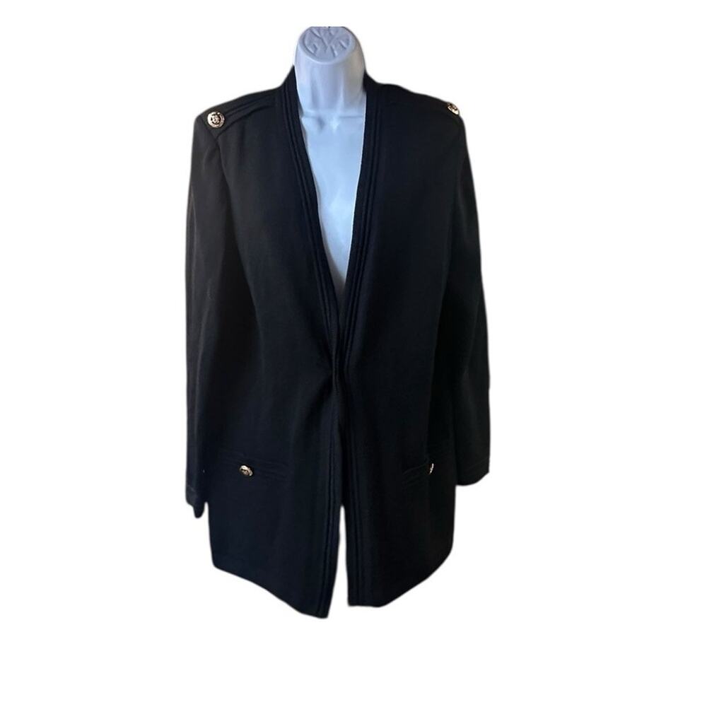 St John Basic Sz M Black Gold Hardware Wool Santana Knit Wrap Cardigan Sweater